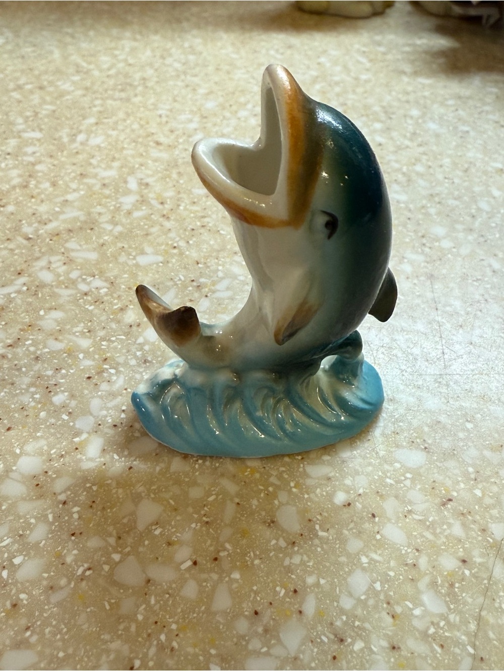 Vintage Ceramic Blue and White Dolphin Toothpick Holder